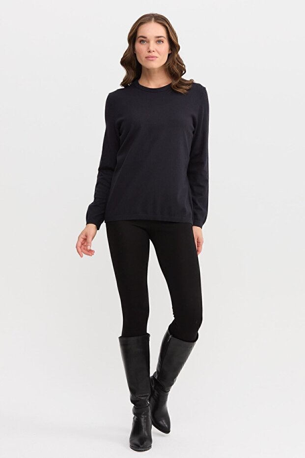 Kadın Basic Sıfır Yaka Kazak Lacivert - 2