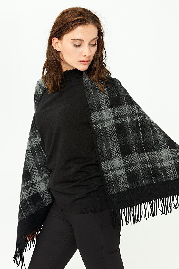 Women's Tricolor Shawl Black