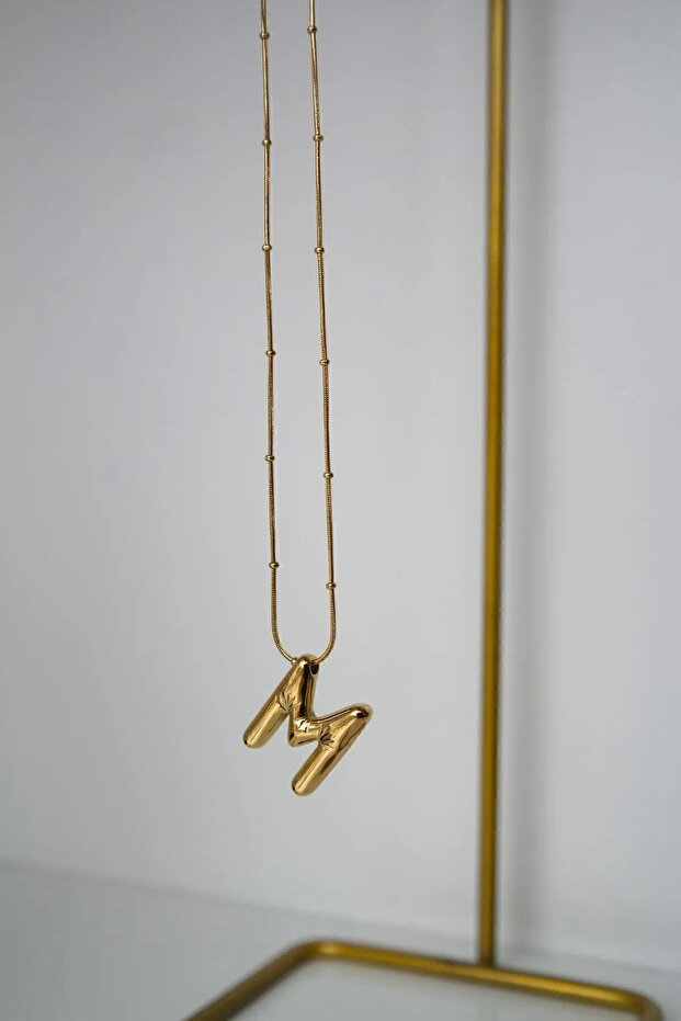 Steel Balloon Letter Necklace Letter M