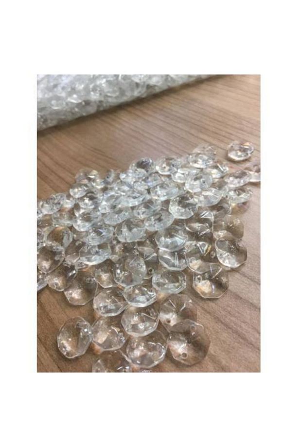 Çift Delikli Baskı Octagon 14 Mm Kristal Cam Avize Taşı Kristal Sekizgen Avize Taşı 100 Adet - 1