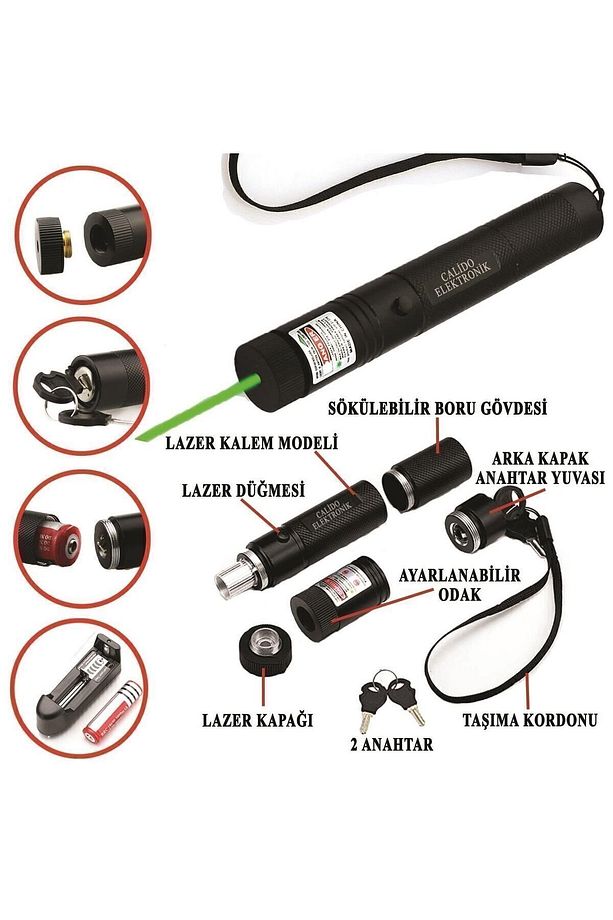 Şarjlı Anahtarlı Emniyetli Yeşil Lazer Pointer 1000mw Yüksek Güçlü Lazer Işaretliyici 15 Km Etkili I - 3