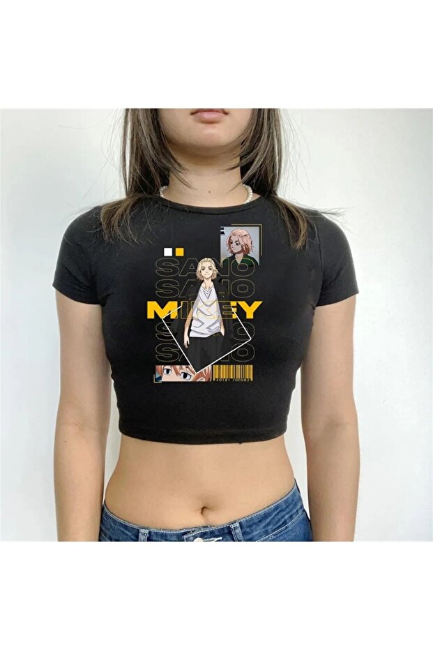 Anime Tokyo Revengers Mikey Printed Black Color Crop