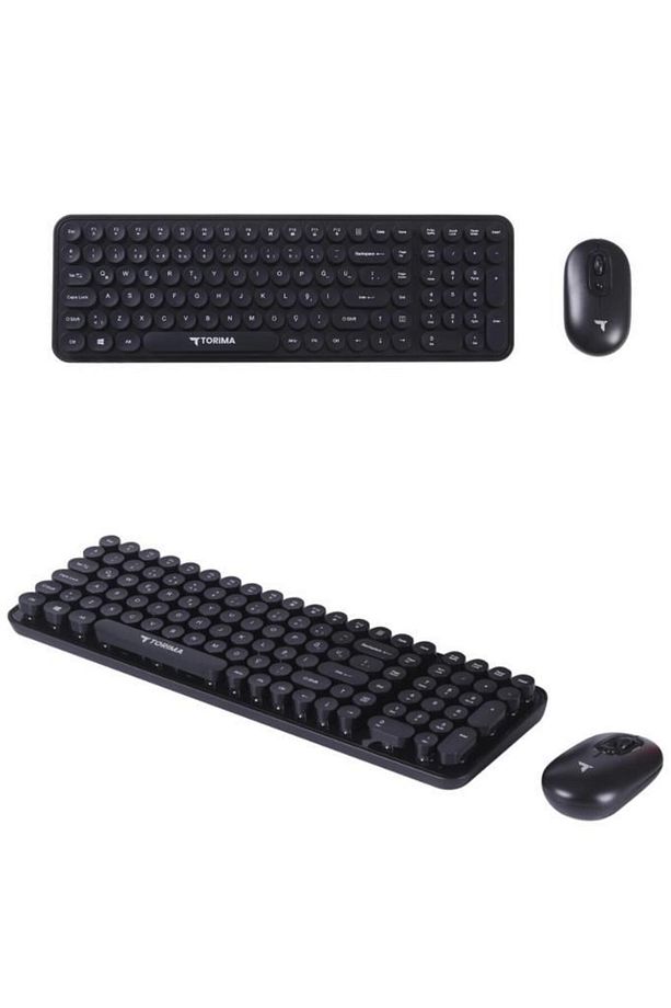 TMK-07 Siyah Retro Daktilo Görünümlü Kablosuz Q Klavye Mouse Seti - 3