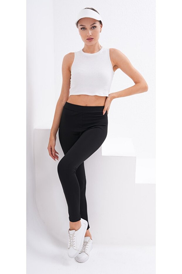 Kadın Siyah Interlok Çelik Örme Tayt - 4