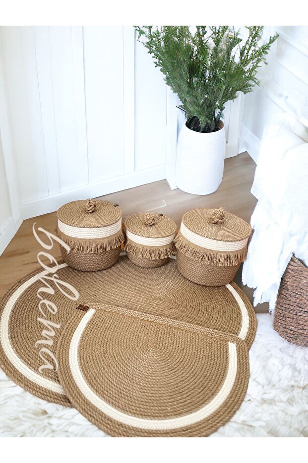 Wicker Jute Basket Organizer with Lid
