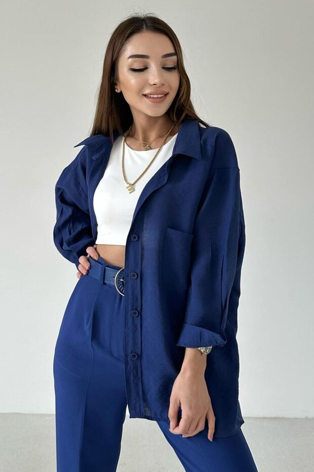 Düşük Omuzlu Oversize Gömlek - 4