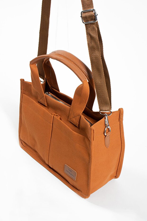Canvas Fabric Three Compartment Large Shoulder Bag