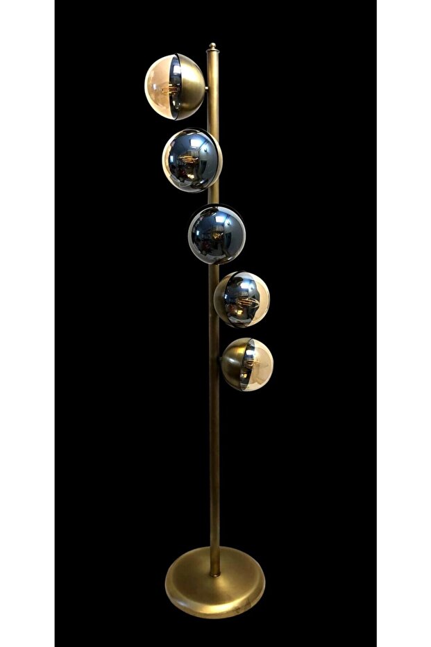 5'li Bal Rengi Küre Top Camlı Metal Eskitme Kaplama Globe Bubble Lambader - 2