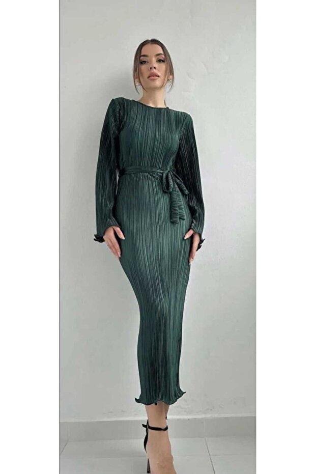 İspanyo kol pliseli elbise - 1