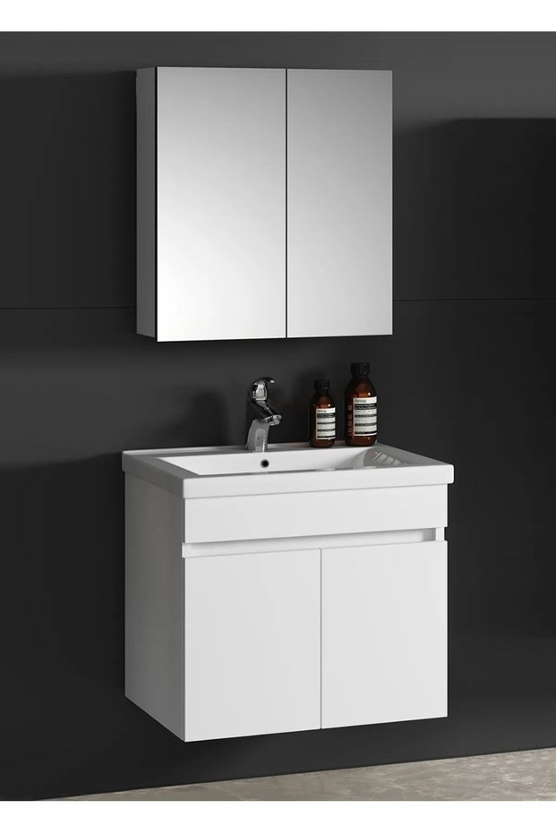 65 Cm Parlak Beyaz Mdf Alt Ve Üst Modül Banyo Dolabı