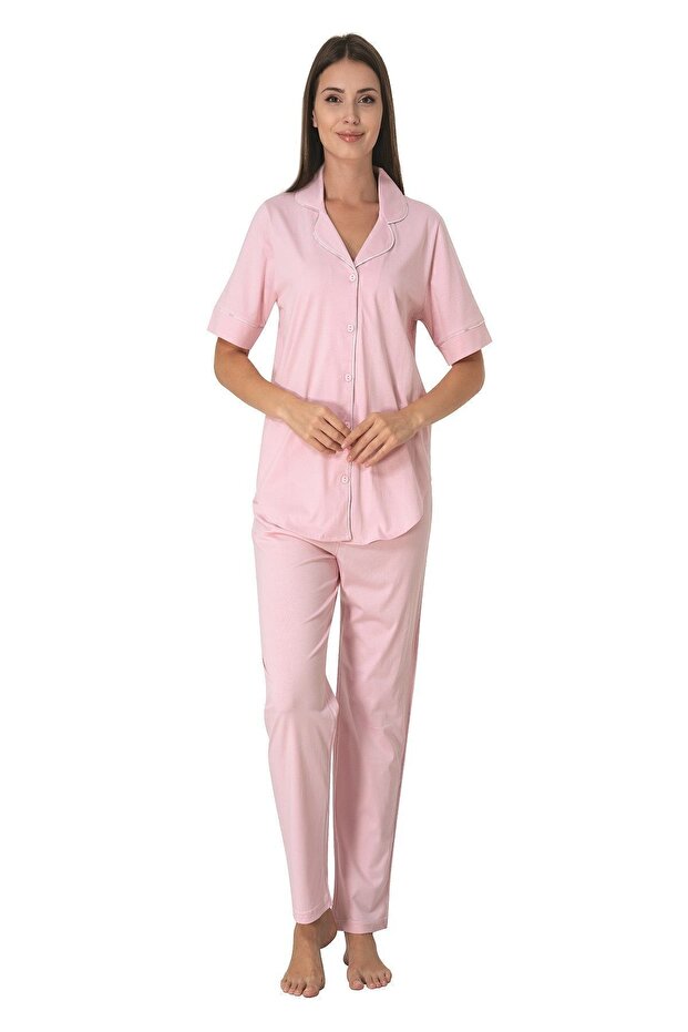 Effortt Pink Front Buttoned Women's Pajama Set