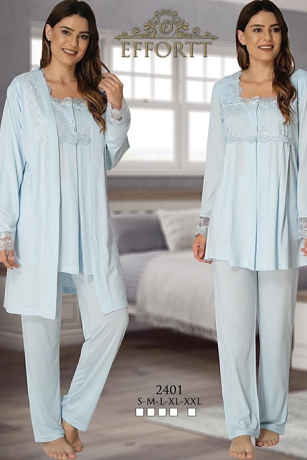 Zerre Bebe Lohusa Uzun Kol 3'lü Pijama Takım - 1