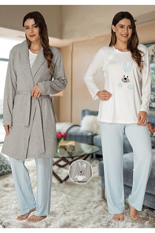 Effort 3090 Blue Maternity Pajamas Dressing Gown Set