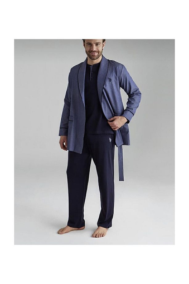 Erkek 1 Uzun Kollu Pijama +1 Kısa Kollu Şortlu Takım +1 Sabahlık - 2