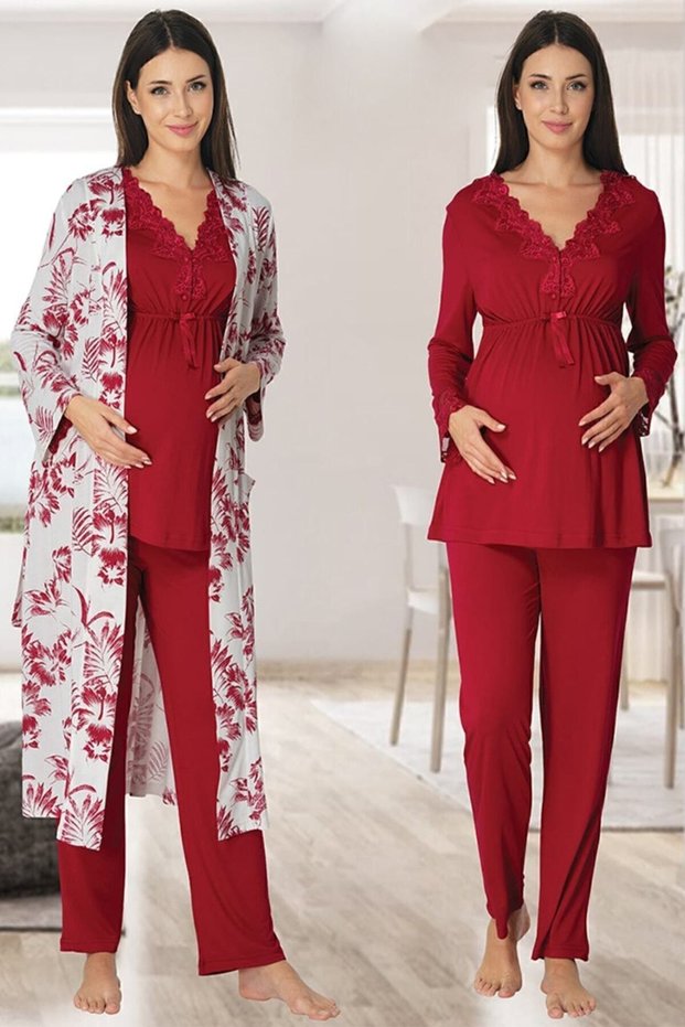 Zerre Bebe Women's Fuchsia Long Sleeve Maternity Pajama Set 8094