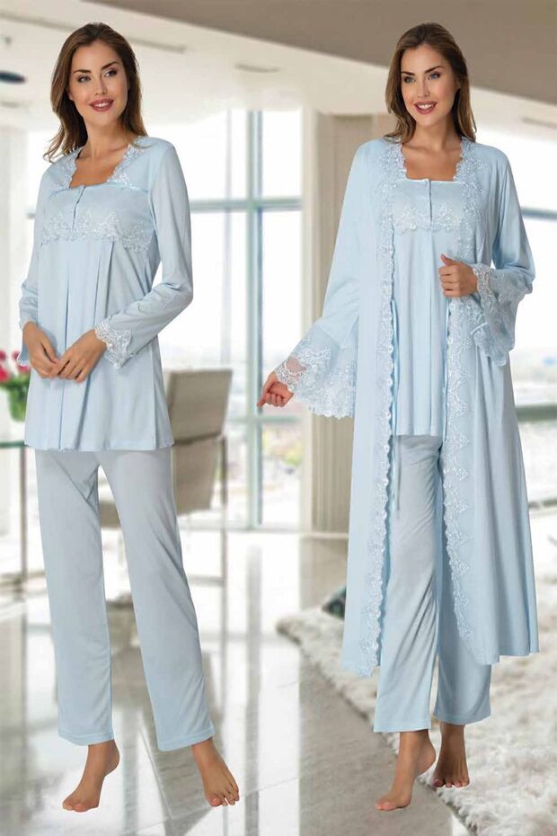 Mayss Collections 7014 Blue Maternity Pajamas Set with Dressing Gown