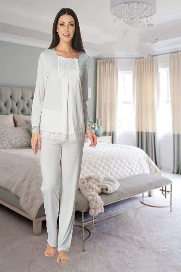 Effort Women's Ecru Maternity Pajama Set with Breastfeeding Features 3045