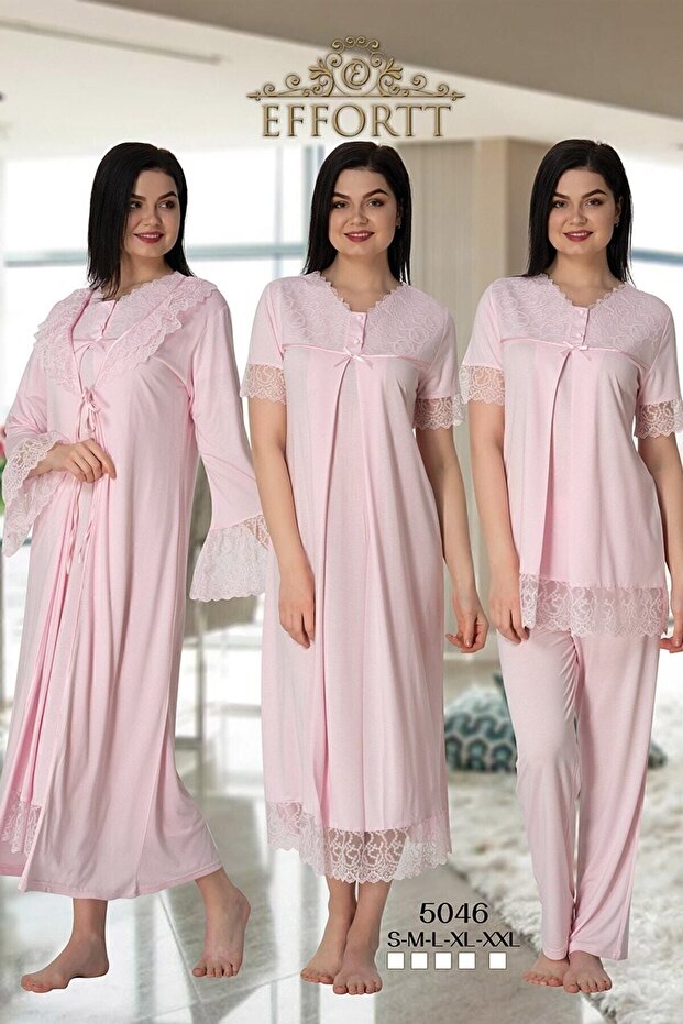 Effortt 5046 Maternity Maternity Set of 4 with Guipure Dressing Gown