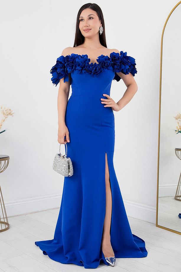 Gül Detaylı Yırtmaçlı Elbise ECR5368 - 3