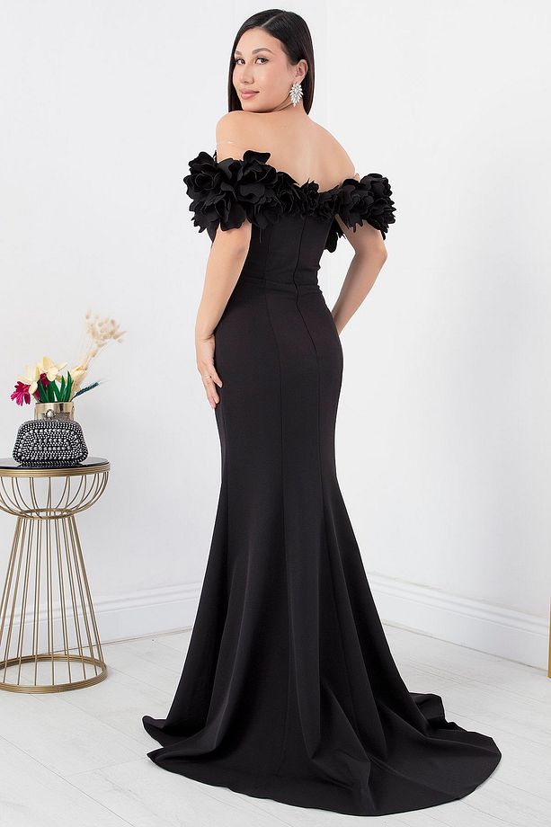 Gül Detaylı Yırtmaçlı Elbise ECR5368 - 7