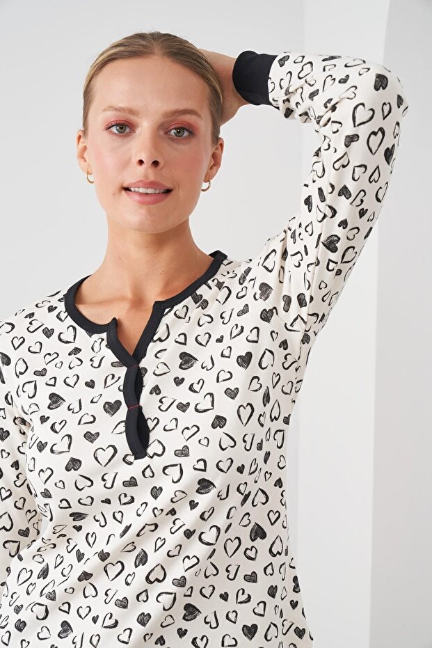 24547 Kadın Kalp Desenli Pijama Takım - 6