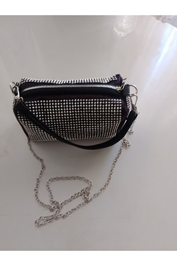 süet üzeri taşlı çanta - 1