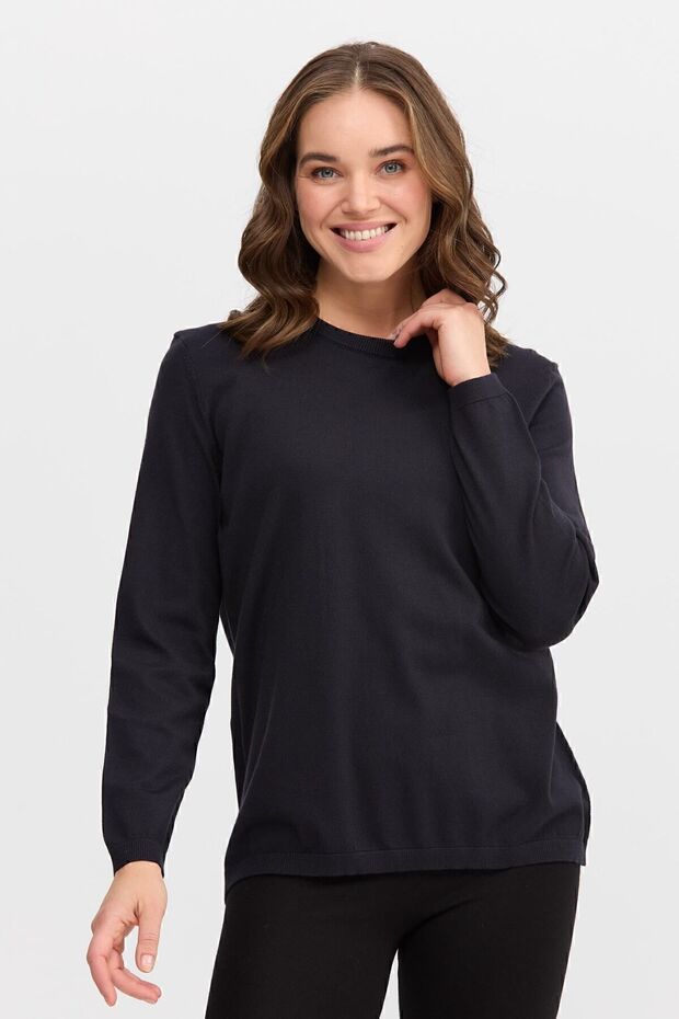 Kadın Basic Sıfır Yaka Kazak Lacivert - 7