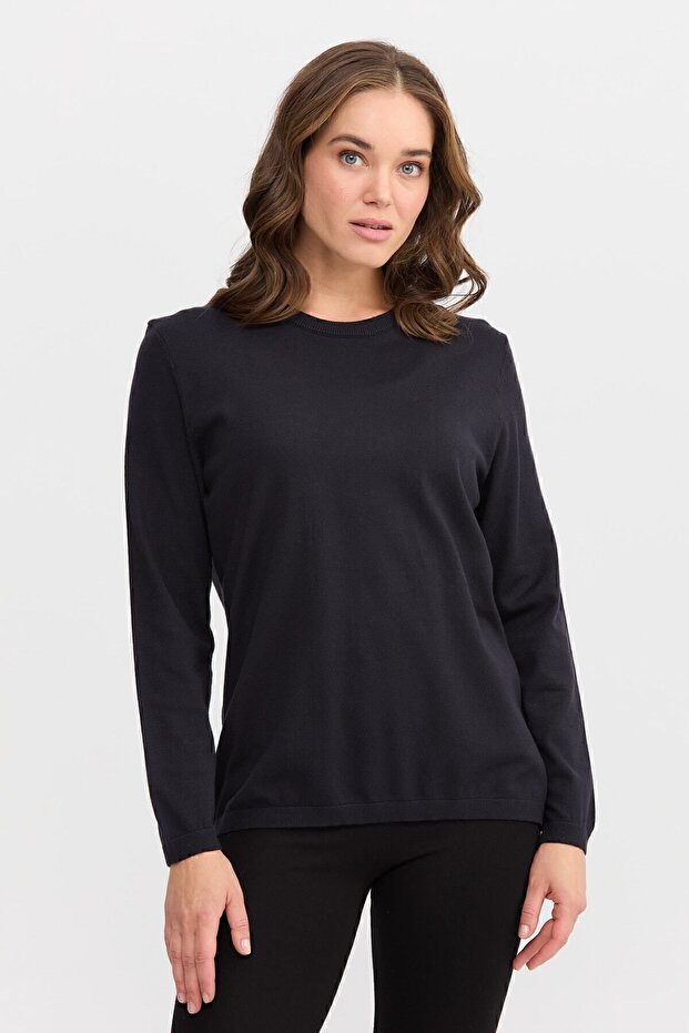 Kadın Basic Sıfır Yaka Kazak Lacivert - 5