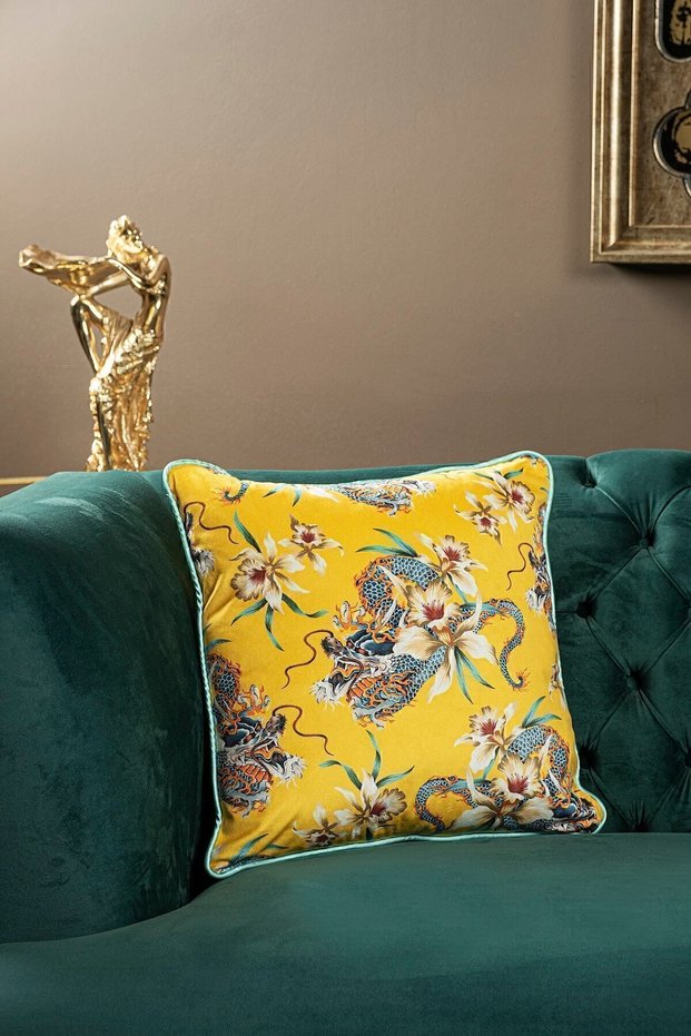 Luxury Velvet 43X43 cm Cushion Cover Decorative Soft Living Room Sofa Avant-Garde Piping Yellow