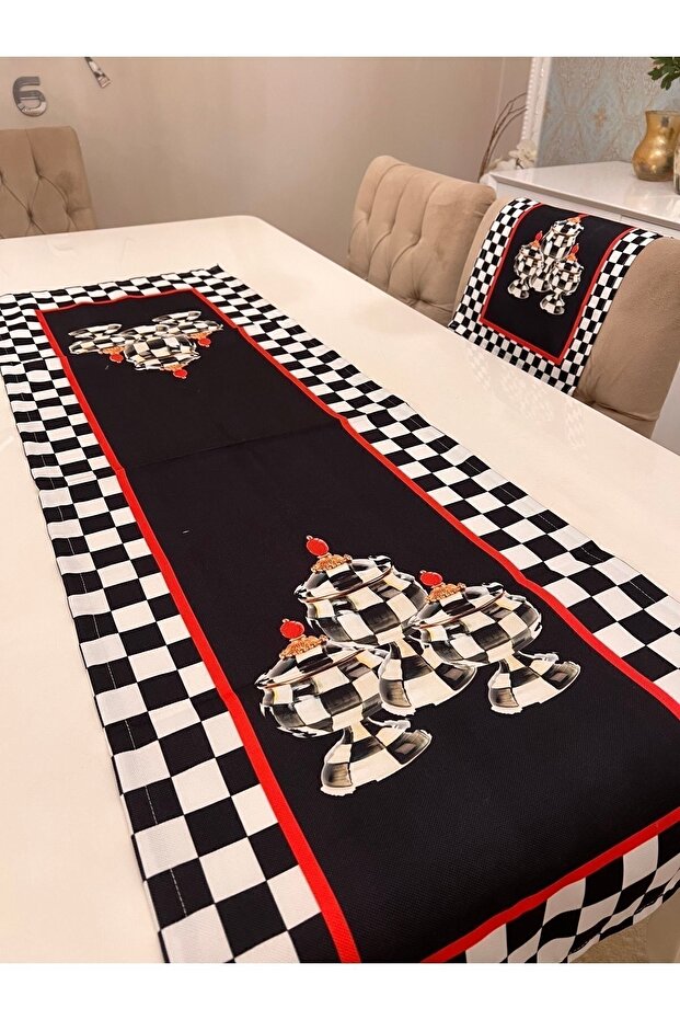 2 Li Vazo Desen Set Mackenzie Runner Fırın Örtüsü Damalı Ranır Yılbaşı Noel Ceyiz Bayram Mutfakseti - 5