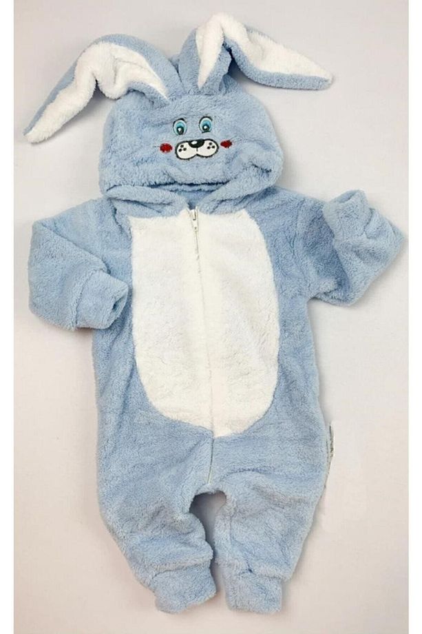 Erkek Çocuk Mavi Tavşan Peluş Uyku Tulumu Dar Kesim - 1