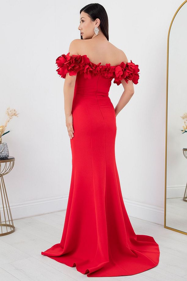 Gül Detaylı Yırtmaçlı Elbise ECR5368 - 8