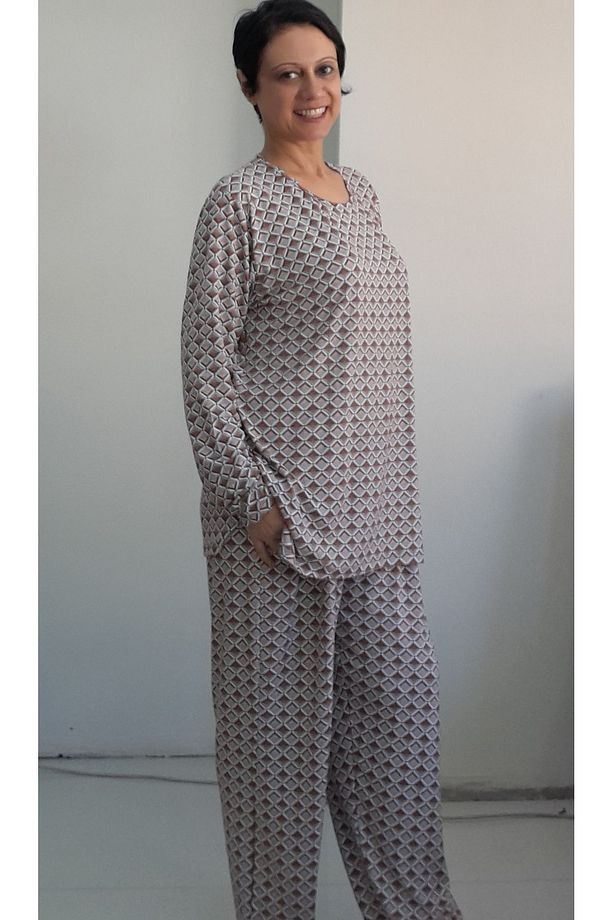 Vizon kahve desenli penye viskon alt üst pijama takımı - 2