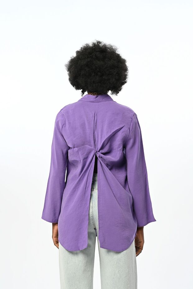 Women's - SoliD ColoreD Shirt with Back Tie Detail