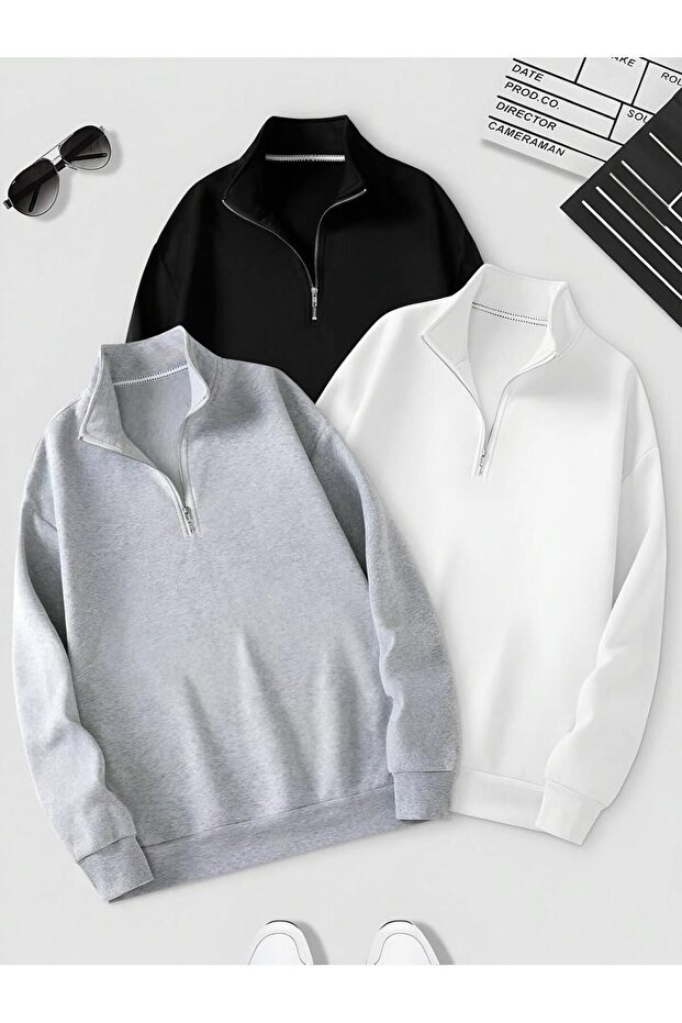 New Seasonal Winter Half-Zipper 3-Piece Sweatshirt Set