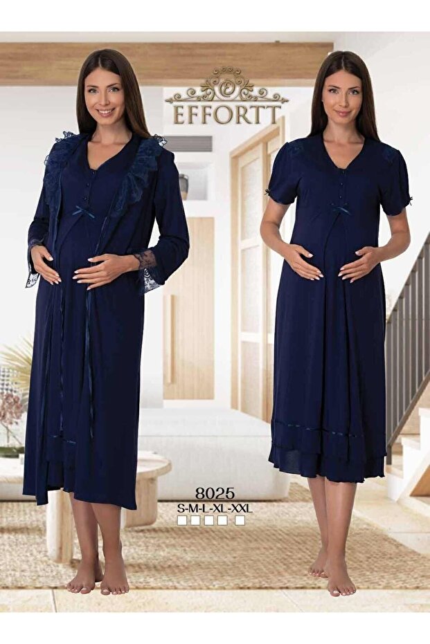 Mayss Collections 8025 Navy Blue Maternity Night Set with Dressing Gown