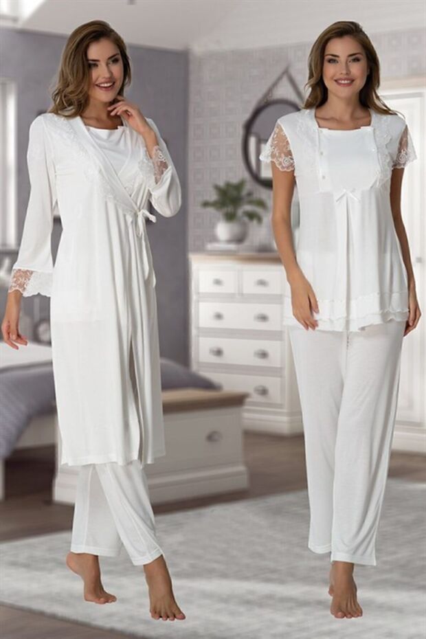 Freya Effort Maternity Maternity Ecru Dressing Gown Pajamas Set 3 Pieces
