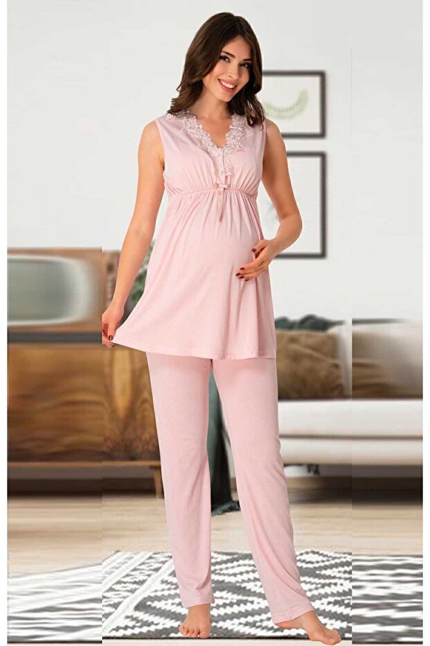 Pink Lace Collar Maternity Pajama Set 8032