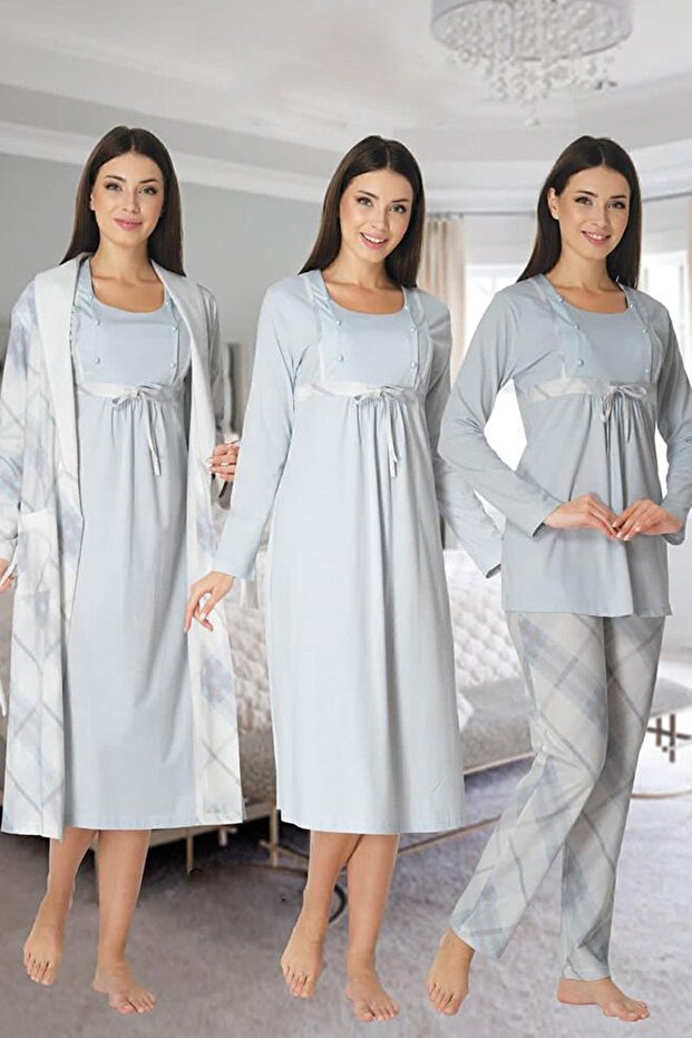 Zerre Bebe Women's Blue Long Sleeve Maternity Set 8086