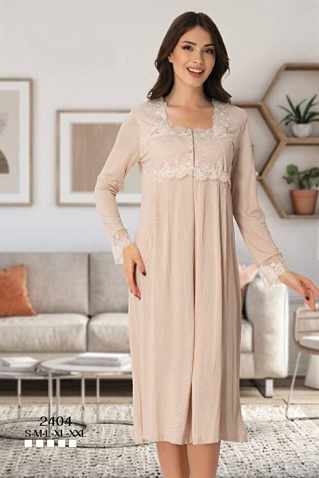 Freya Effort Milk Coffee Lace Maternity Nightgown with Breastfeeding Features