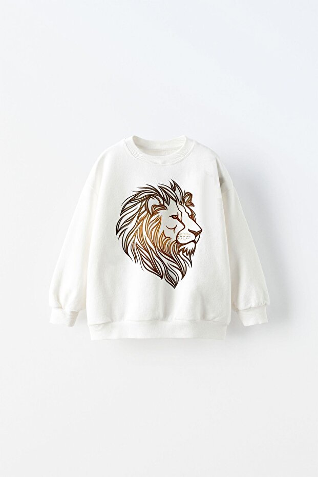Aslan Baskılı Oversize Çocuk Sweatshirt - 1