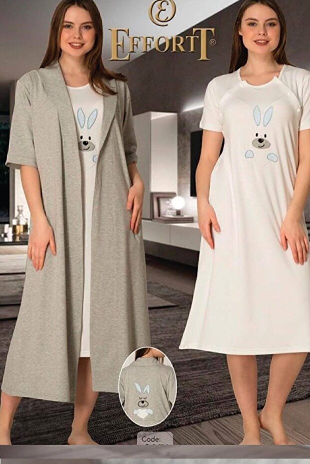 Short Sleeve Maternity Nightgown Set with Dressing Gowns