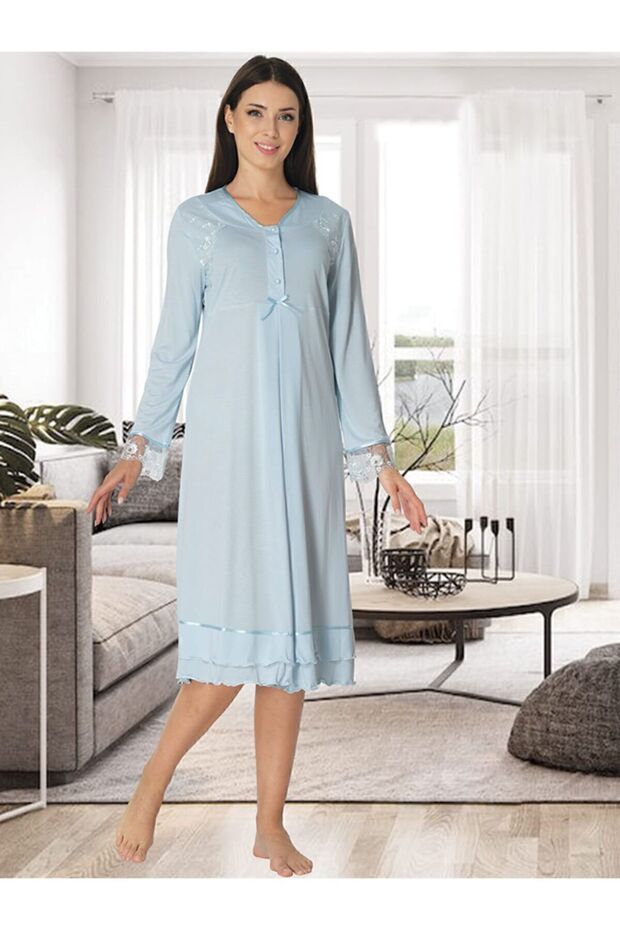 Effort 2423 Blue Long Sleeve Maternity Nightgown