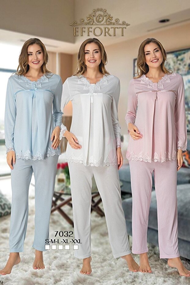 Effortt 7032 Lace Detailed Maternity Pajamas Set