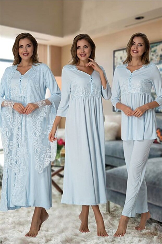 Freya Effort Lohusa Hamile Sabahlıklı Pijama Takımı 4'lü Set - 1