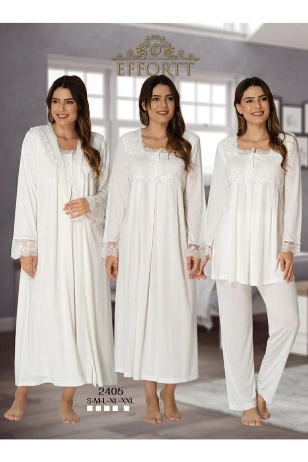 Women's White Maternity Nightgown Dressing Gown Pajamas Set of 4