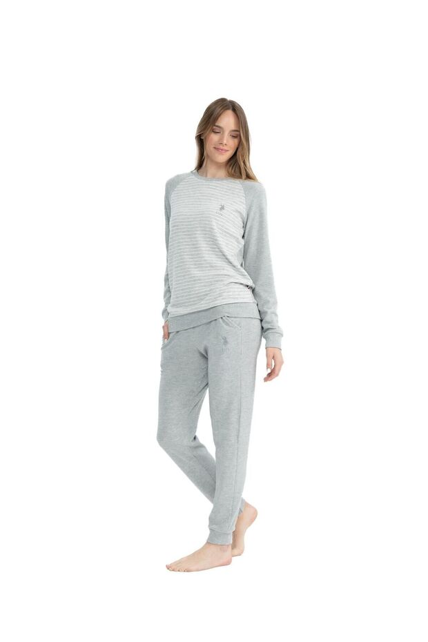 U.S. Polo Assn. Women's Gray Melange Round Neck Pajama Set 025Kpt.Z1.Et7.A.Gr0.Ou8.P4.Km11