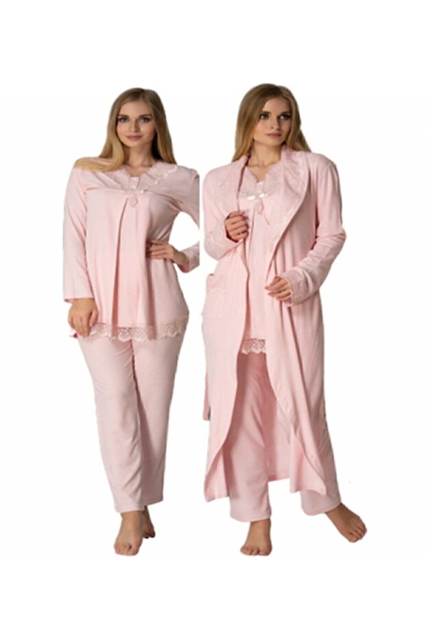 Women's Pink Maternity Pajama Set and Dressing Gown
