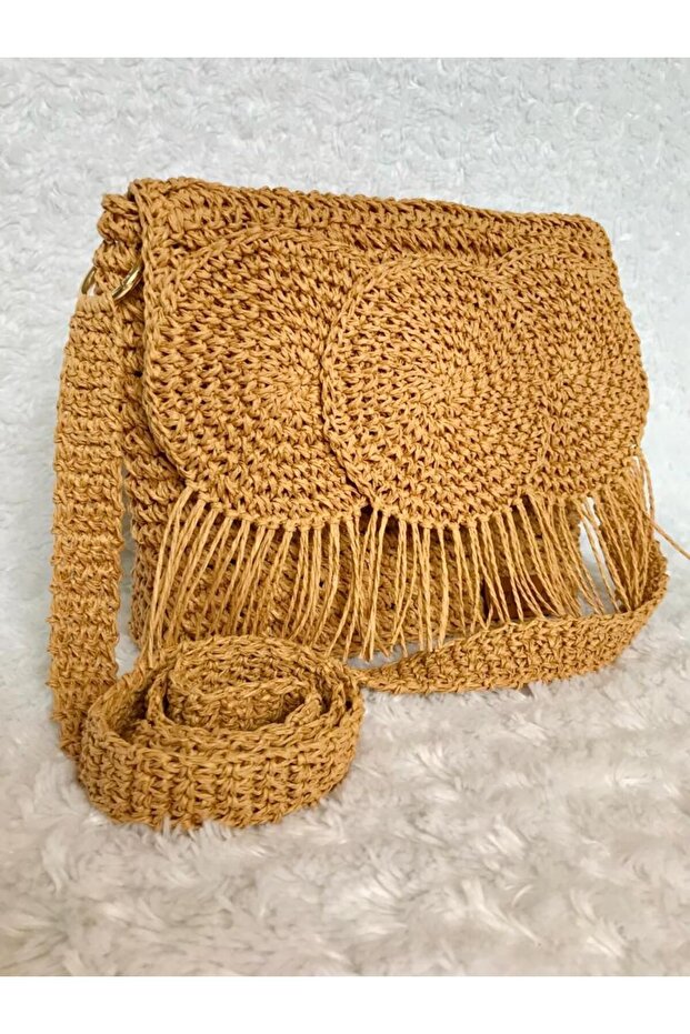 Luxury Hand Knitted Paper Thread Women's Shoulder Bag (Color Straw)