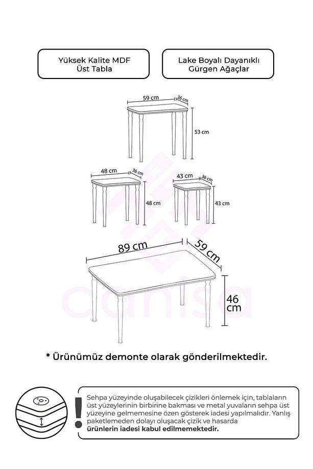 Erta Serisi 1.Sınıf MDF Ceviz Üst Tabla Ceviz Gürgen Ayak Zigon ve Orta Sehpa Takımı - 6